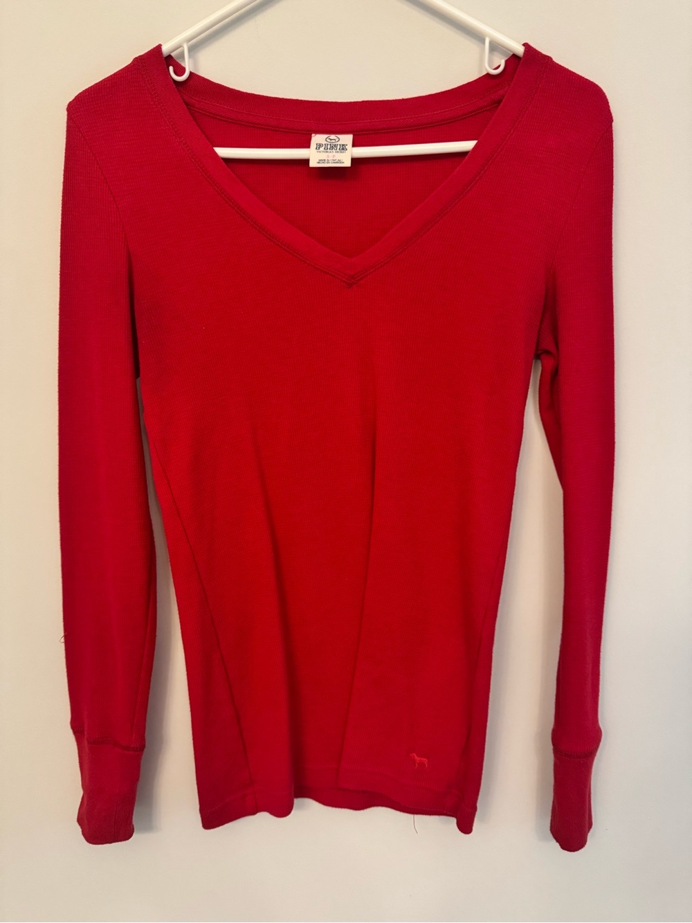PINK Victoria's Secret Red V-Neck Long Sleeve Thermal Top